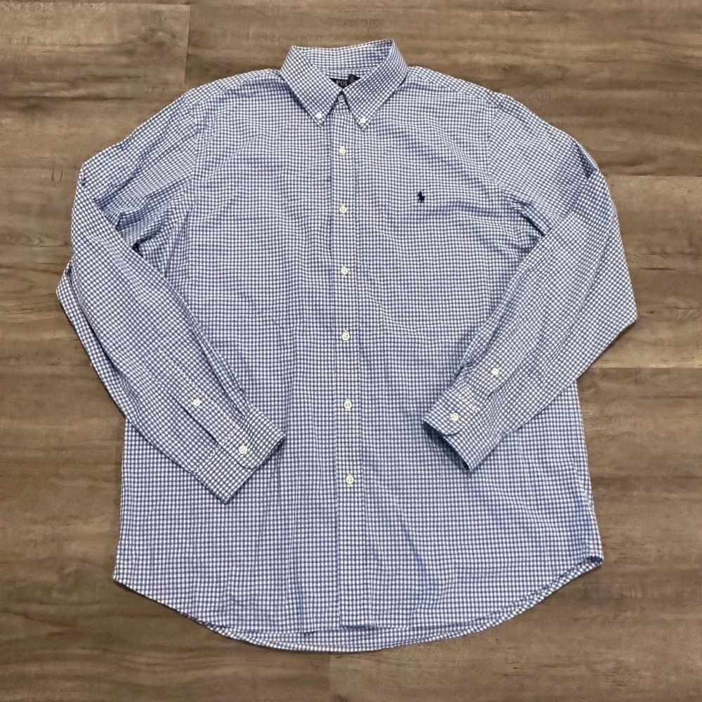 Polo Ralph Lauren Mens XL Classic Fit Gingham Button Down Shirt Blue White Pony